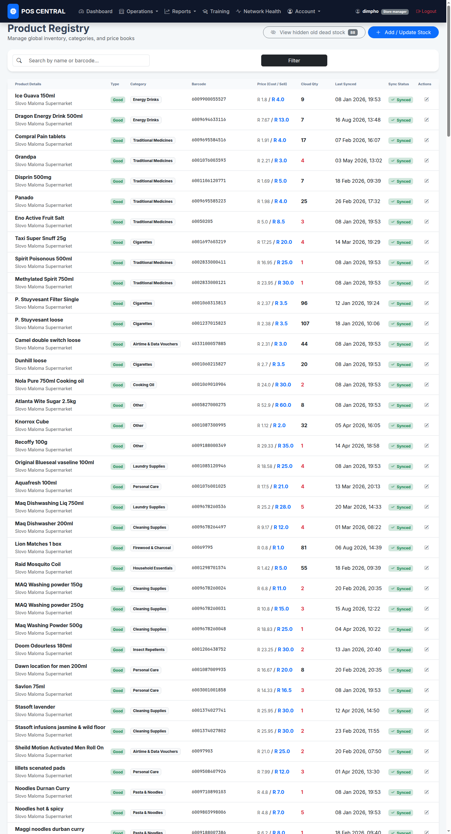 Cloud product registry with live quantities